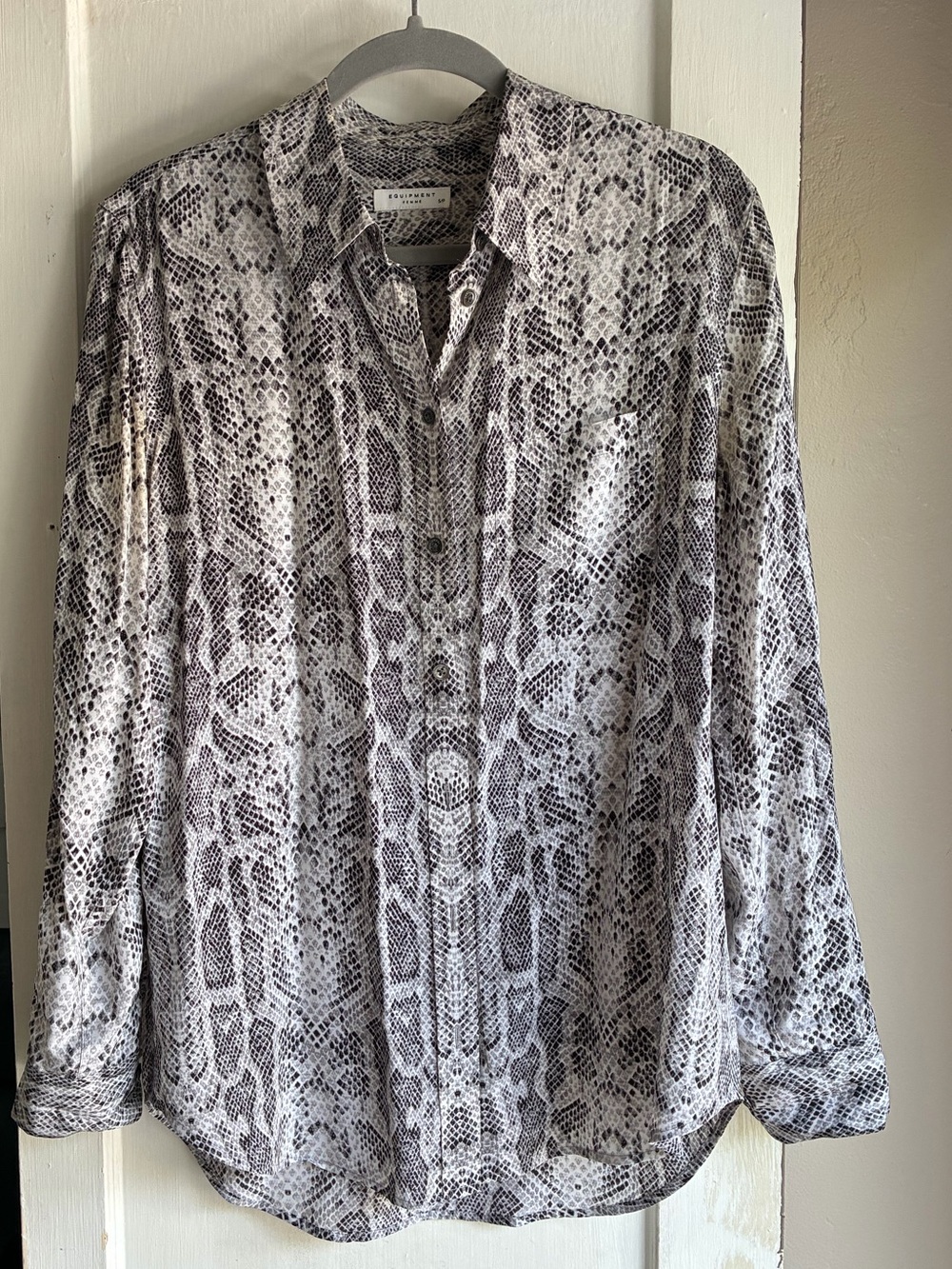 Equipment Silk Gray Snake/Python Print Button Down
